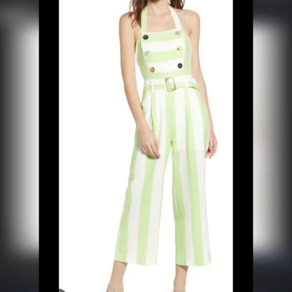 NWT | Anthropologie Moon River Green and White Striped Jumpsuit, Size S/XS - Picture 1 of 11